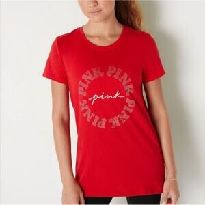 Victoria's Secret PINK Red Sparkle Bedazzled Short Sleeve T-Shirt Size Medium